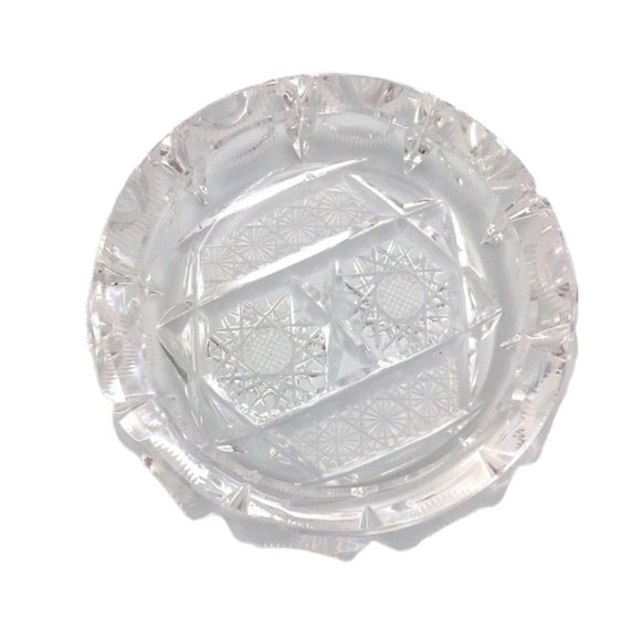 Queen Anne Lace Cut Crystal Glass Ashtray Set - Picture 4 of 7